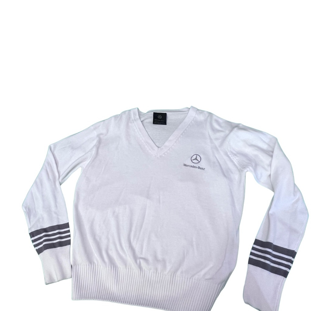 Mercedes-Benz White V-Neck Sweater Size 2XL